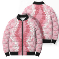 Hawaii Aloha Plumeria Lei Pink Palaka Bomber Puffer Jacket - Polynesian Pride