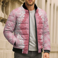 Hawaii Aloha Plumeria Lei Pink Palaka Bomber Puffer Jacket - Polynesian Pride
