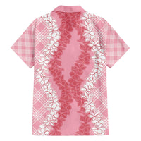 Hawaii Aloha Plumeria Lei Pink Palaka Family Matching Off The Shoulder Long Sleeve Dress and Hawaiian Shirt - Polynesian Pride