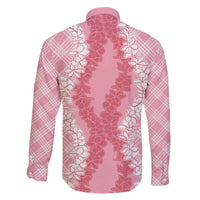 Hawaii Aloha Plumeria Lei Pink Palaka Family Matching Off The Shoulder Long Sleeve Dress and Hawaiian Shirt - Polynesian Pride