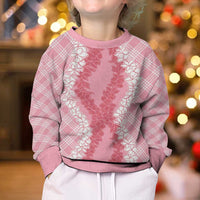 Hawaii Aloha Plumeria Lei Pink Palaka Kid Ugly Christmas Sweater - Polynesian Pride