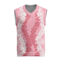 Hawaii Aloha Plumeria Lei Pink Palaka Christmas Knitted V-Neck Vest - Polynesian Pride