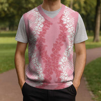 Hawaii Aloha Plumeria Lei Pink Palaka Christmas Knitted V-Neck Vest - Polynesian Pride