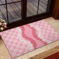Hawaii Aloha Plumeria Lei Pink Palaka Rubber Doormat - Polynesian Pride