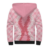 Hawaii Aloha Plumeria Lei Pink Palaka Sherpa Hoodie - Polynesian Pride