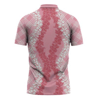 Hawaii Aloha Plumeria Lei Pink Palaka Zipper Polo Shirt - Polynesian Pride