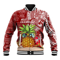 Mele Kalikimaka Hawaii Christmas Baseball Jacket Pineapple Party LT7 Unisex Red - Polynesian Pride