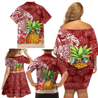 Mele Kalikimaka Hawaii Christmas Family Matching Off Shoulder Short Dress and Hawaiian Shirt Pineapple Party LT7 - Polynesian Pride