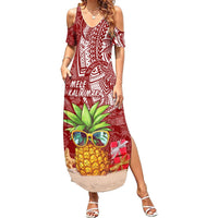 Mele Kalikimaka Hawaii Christmas Summer Maxi Dress Pineapple Party LT7 Women Red - Polynesian Pride