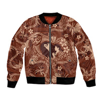 Hawaii Plumeria Bomber Jacket Hau'oli la Makuahine Sunburned LT7 Unisex Brown - Polynesian Pride