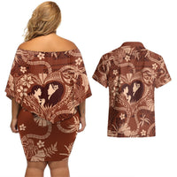 Hawaii Plumeria Couples Matching Off Shoulder Short Dress and Hawaiian Shirt Hau'oli la Makuahine Sunburned LT7 - Polynesian Pride