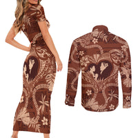 Hawaii Plumeria Couples Matching Short Sleeve Bodycon Dress and Long Sleeve Button Shirt Hau'oli la Makuahine Sunburned LT7 - Polynesian Pride