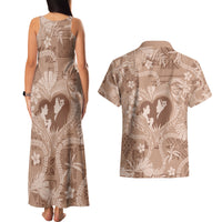 Hawaii Plumeria Couples Matching Tank Maxi Dress and Hawaiian Shirt Hau'oli la Makuahine Beige LT7 - Polynesian Pride