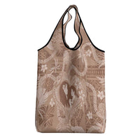 Hawaii Plumeria Grocery Bag Hau'oli la Makuahine Beige
