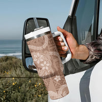 Hawaii Plumeria Tumbler With Handle Hau'oli la Makuahine Beige