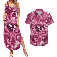Hawaii Plumeria Couples Matching Summer Maxi Dress and Hawaiian Shirt Hau'oli la Makuahine Rosy LT7 Pink - Polynesian Pride