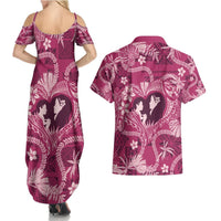 Hawaii Plumeria Couples Matching Summer Maxi Dress and Hawaiian Shirt Hau'oli la Makuahine Rosy LT7 - Polynesian Pride