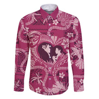 Hawaii Plumeria Family Matching Long Sleeve Bodycon Dress and Hawaiian Shirt Hau'oli la Makuahine Rosy LT7 Dad's Shirt - Long Sleeve Pink - Polynesian Pride