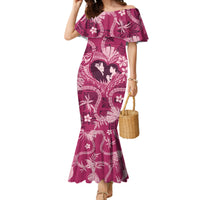 Hawaii Plumeria Family Matching Mermaid Dress and Hawaiian Shirt Hau'oli la Makuahine Rosy LT7 Mom's Dress Pink - Polynesian Pride