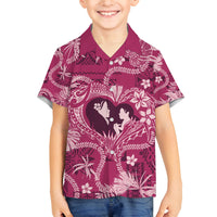 Hawaii Plumeria Family Matching Off Shoulder Short Dress and Hawaiian Shirt Hau'oli la Makuahine Rosy LT7 Son's Shirt Pink - Polynesian Pride