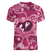 Hawaii Plumeria Women V Neck T Shirt Hau'oli la Makuahine Rosy LT7 - Polynesian Pride