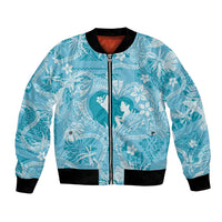 Hawaii Plumeria Bomber Jacket Hau'oli la Makuahine Turquoise LT7 Unisex Turquoise - Polynesian Pride