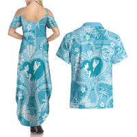 Hawaii Plumeria Couples Matching Summer Maxi Dress and Hawaiian Shirt Hau'oli la Makuahine Turquoise LT7 - Polynesian Pride