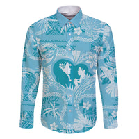 Hawaii Plumeria Family Matching Puletasi and Hawaiian Shirt Hau'oli la Makuahine Turquoise LT7 Dad's Shirt - Long Sleeve Turquoise - Polynesian Pride