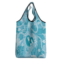Hawaii Plumeria Grocery Bag Hau'oli la Makuahine Turquoise