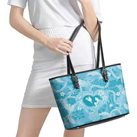 Hawaii Plumeria Leather Tote Bag Hau'oli la Makuahine Turquoise LT7 - Polynesian Pride