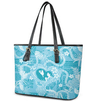 Hawaii Plumeria Leather Tote Bag Hau'oli la Makuahine Turquoise LT7 - Polynesian Pride