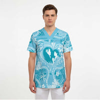 Hawaii Plumeria Scrub Top Hau'oli la Makuahine Turquoise - Polynesian Pride