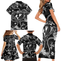 Hawaii Plumeria Family Matching Short Sleeve Bodycon Dress and Hawaiian Shirt Hau'oli la Makuahine Monochrome LT7 - Polynesian Pride