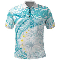 Polynesia Humpback Whale Polo Shirt Tropical Plumeria Turquoise