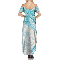 Polynesia Humpback Whale Summer Maxi Dress Tropical Plumeria Turquoise LT7 - Polynesian Pride