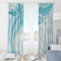 Polynesia Humpback Whale Window Curtain Tropical Plumeria Turquoise