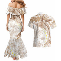 Polynesia Humpback Whale Couples Matching Mermaid Dress and Hawaiian Shirt Tropical Plumeria Beige LT7 - Polynesian Pride