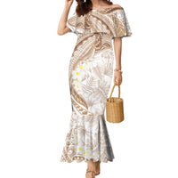 Polynesia Humpback Whale Mermaid Dress Tropical Plumeria Beige LT7 Women Beige - Polynesian Pride