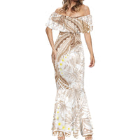 Polynesia Humpback Whale Mermaid Dress Tropical Plumeria Beige LT7 - Polynesian Pride