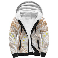 Polynesia Humpback Whale Sherpa Hoodie Tropical Plumeria Beige LT7 Unisex Beige - Polynesian Pride