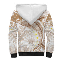 Polynesia Humpback Whale Sherpa Hoodie Tropical Plumeria Beige