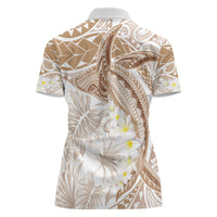 Polynesia Humpback Whale Women Polo Shirt Tropical Plumeria Beige