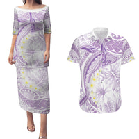 Polynesia Humpback Whale Couples Matching Puletasi and Hawaiian Shirt Tropical Plumeria Lavender LT7 Lavender - Polynesian Pride