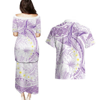 Polynesia Humpback Whale Couples Matching Puletasi and Hawaiian Shirt Tropical Plumeria Lavender LT7 - Polynesian Pride