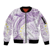 Polynesia Humpback Whale Sleeve Zip Bomber Jacket Tropical Plumeria Lavender