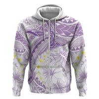 Polynesia Humpback Whale Zip Hoodie Tropical Plumeria Lavender