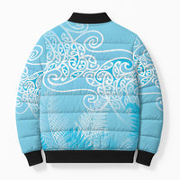 Aotearoa Maori Koru Curves Bomber Puffer Jacket Silver Ferns - Turquoise