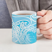 Aotearoa Maori Koru Curves Ceramic Mug Silver Ferns - Turquoise