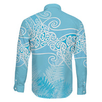 Aotearoa Maori Koru Curves Family Matching Off Shoulder Short Dress and Hawaiian Shirt Silver Ferns - Turquoise