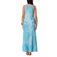 Aotearoa Maori Koru Curves Family Matching Tank Maxi Dress and Hawaiian Shirt Silver Ferns - Turquoise